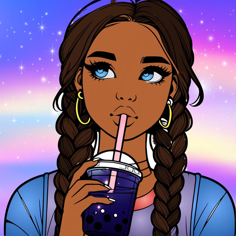 realistic girl with braided hair drinking boba