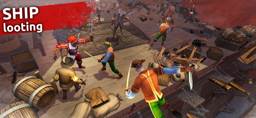 Mutiny: Pirate Survival RPG - Pirati che combattono sul ponte di una nave durante un raid di saccheggio in Mutiny Pirate Survival RPG