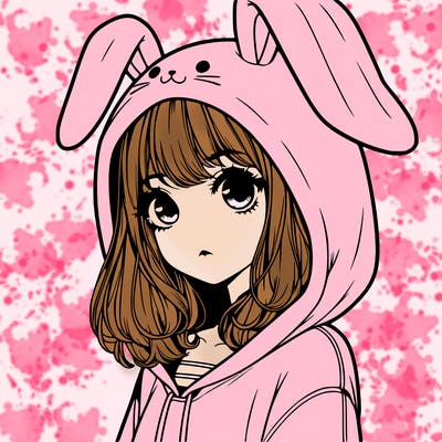realistic girl wearing a bunny hoodie