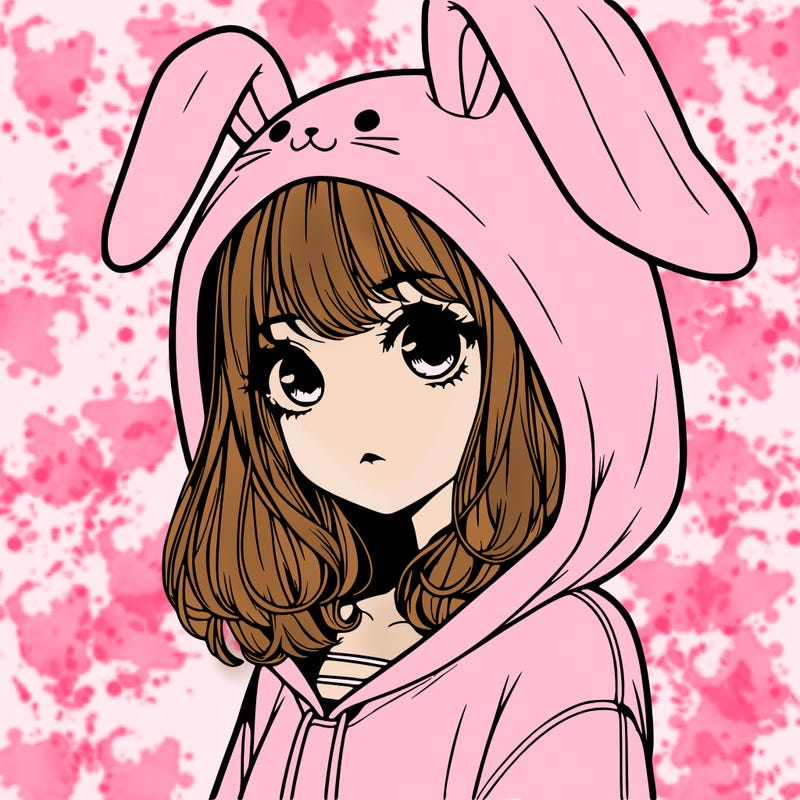 realistic girl wearing a bunny hoodie