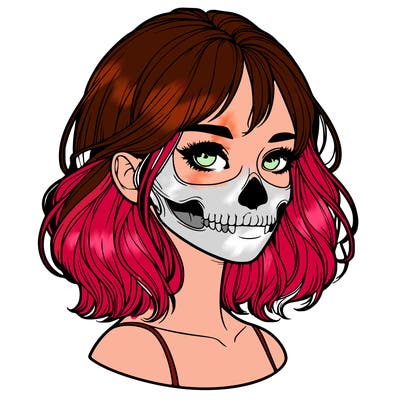 realistic girl with skull