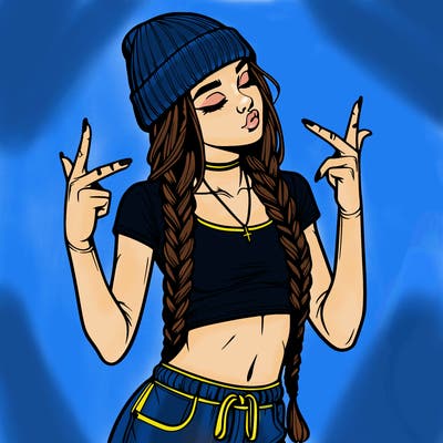 realistic teenage girl with braids and a beanie and crop top doing 🫶🏼