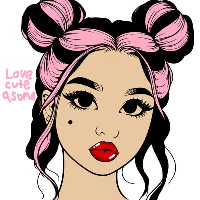 realistic girl with two buns on her hair and lips