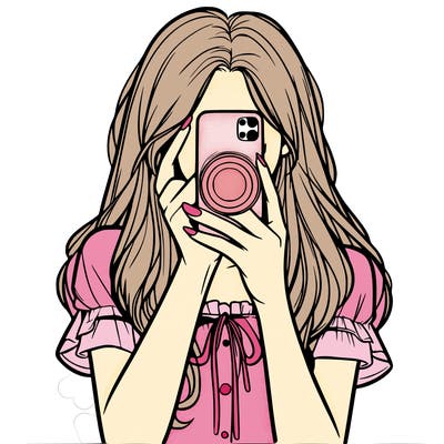 a realistic girl holding her phone taking pictures