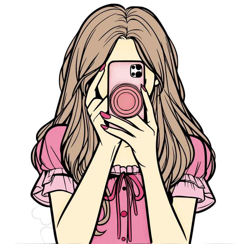 a realistic girl holding her phone taking pictures