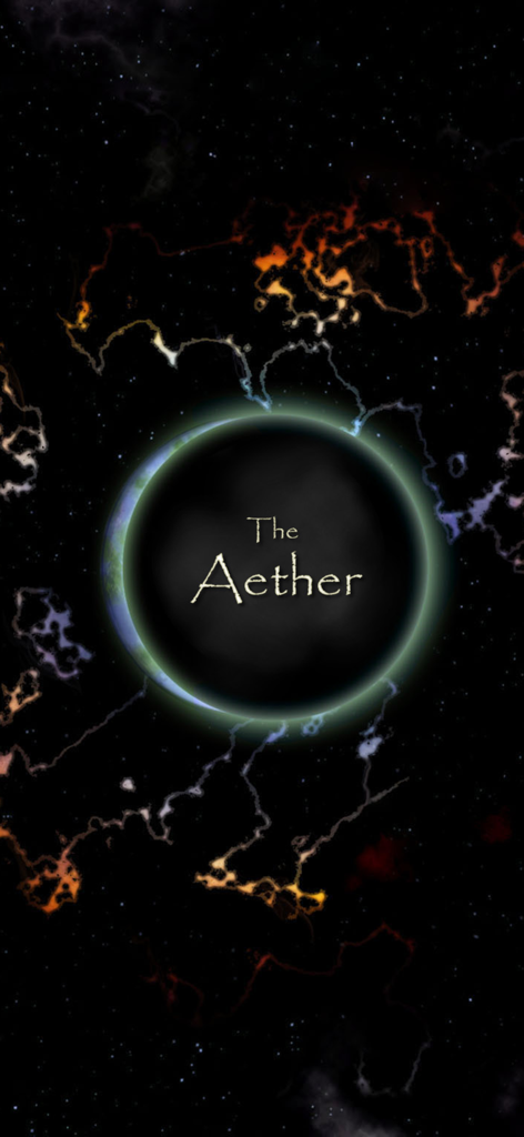 The Aether: Life as a God - The Aether Life as a God title screen featuring a cosmic space background with a dark glowing sphere