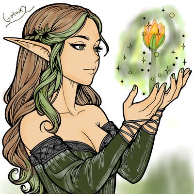 realistic elf girl doing magic