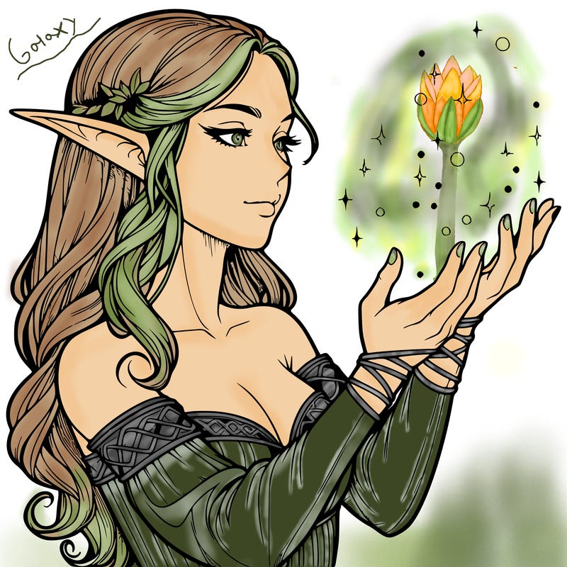 realistic elf girl doing magic