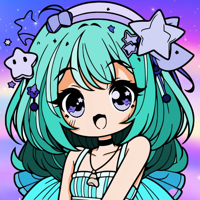 cute anime girl with star accessories