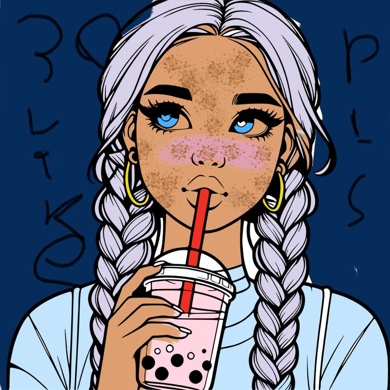 realistic girl with braided hair drinking boba