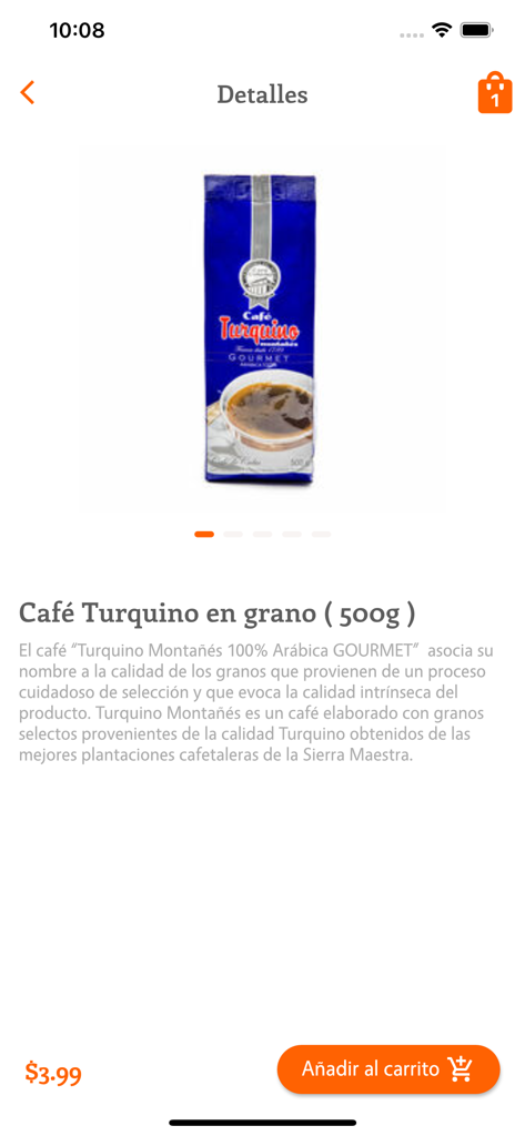 Katapulk - Product detail page for 500g of Café Turquino coffee beans on the Katapulk shopping app