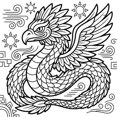 Introduce your toddler to the majestic Mayan feathered serpent deity with this engaging Kukulkan coloring page. Its ultra-thick lines and large areas are perfect for developing their early motor skills and creativity.