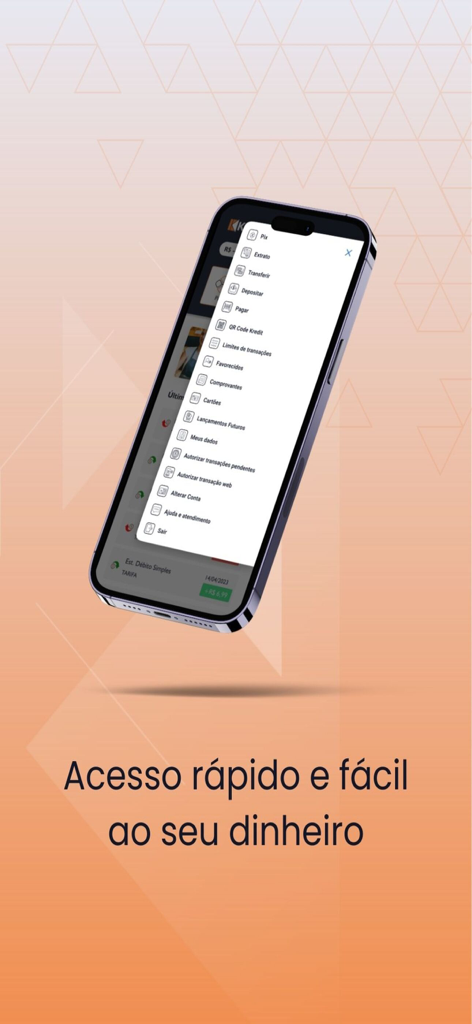Kredit - Interfaz de la aplicación móvil Kredit mostrando un menú con servicios financieros que incluyen Pix y transferencias bancarias.