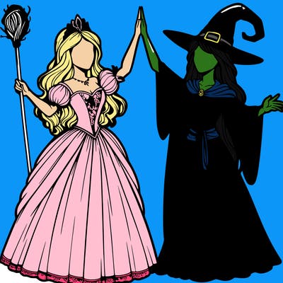detailed realistic split of a princess and a witch