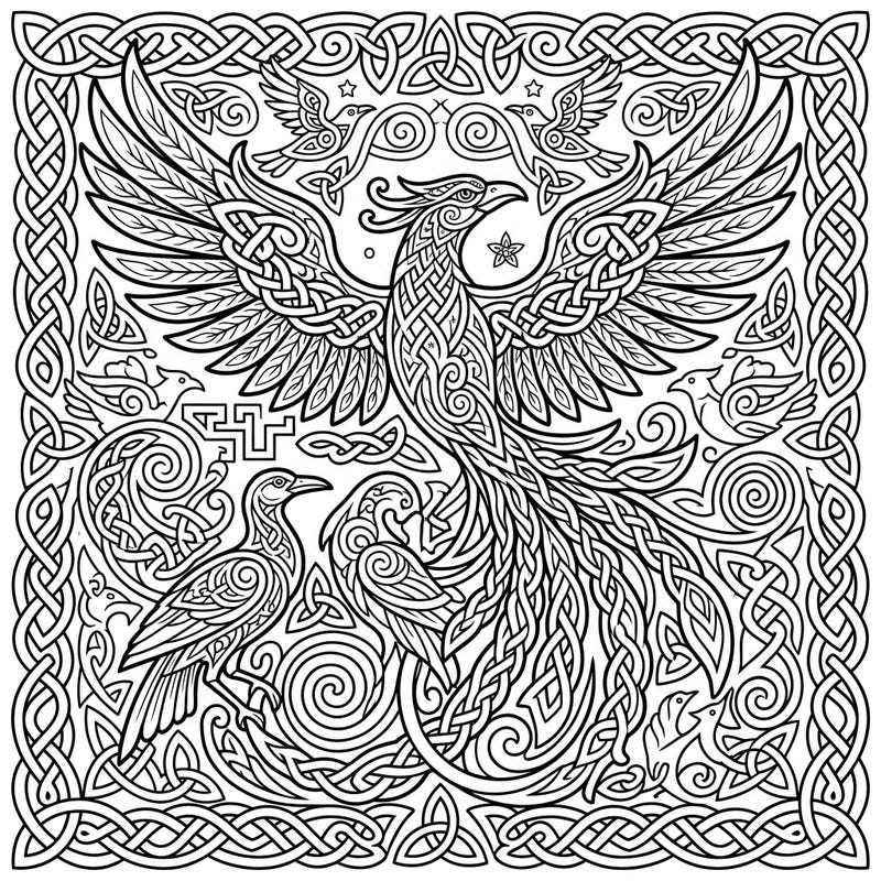 Immerse yourself in the calming beauty of this Celtic Bird Knotwork coloring page, specially designed for seniors. Its clear, intricate lines offer a perfect blend of artistic challenge and relaxing engagement.