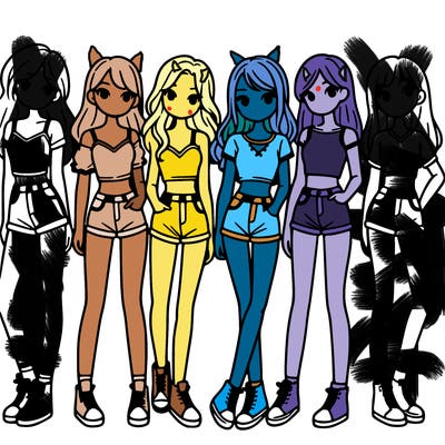 a group of girls wearing crop tops and shorts
