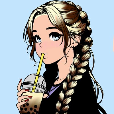 realistic girl with braided hair drinking boba