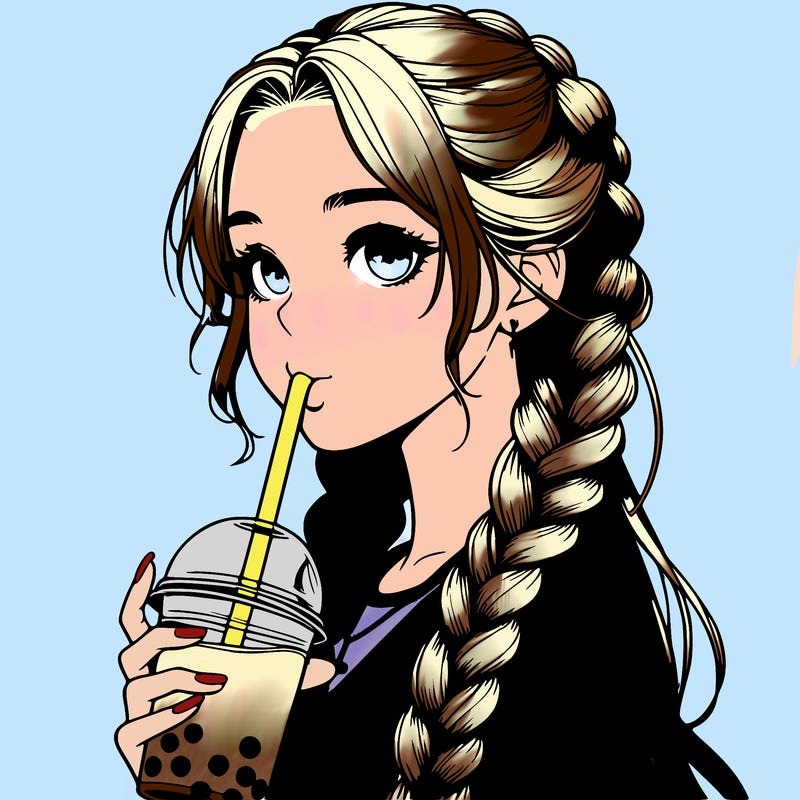 realistic girl with braided hair drinking boba