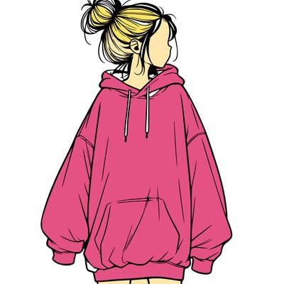 realistic girl with a oversized sweatshirt on and a bun