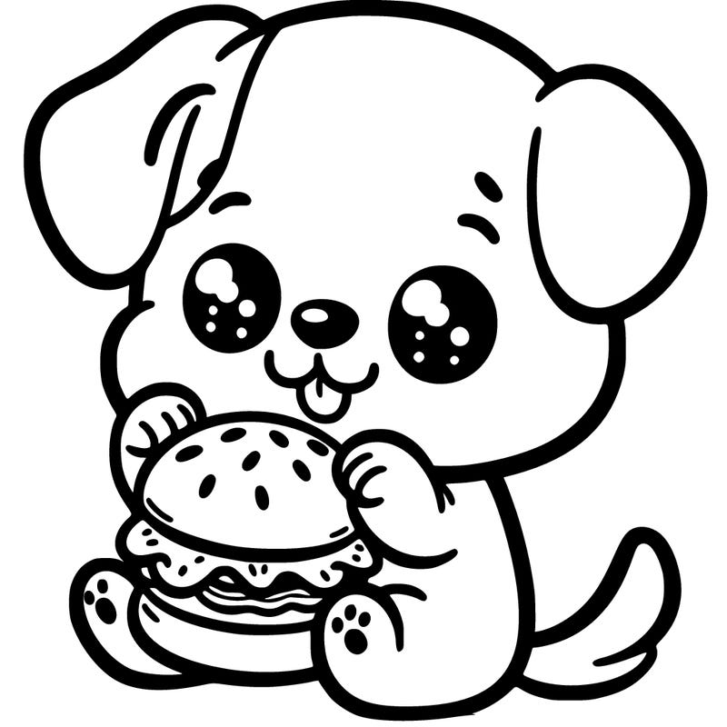 cute baby dog eating hamburger
