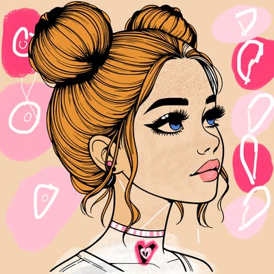 realistic girl with buns on the top of her head