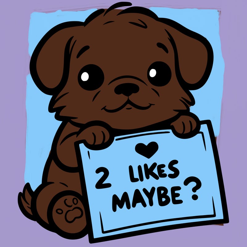 a puppy holding a sign that says 2 likes maybe?