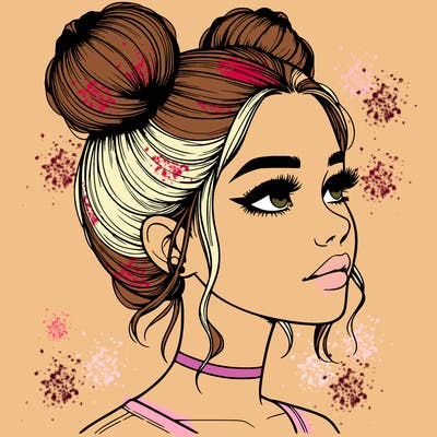 realistic girl with buns on the top of her head