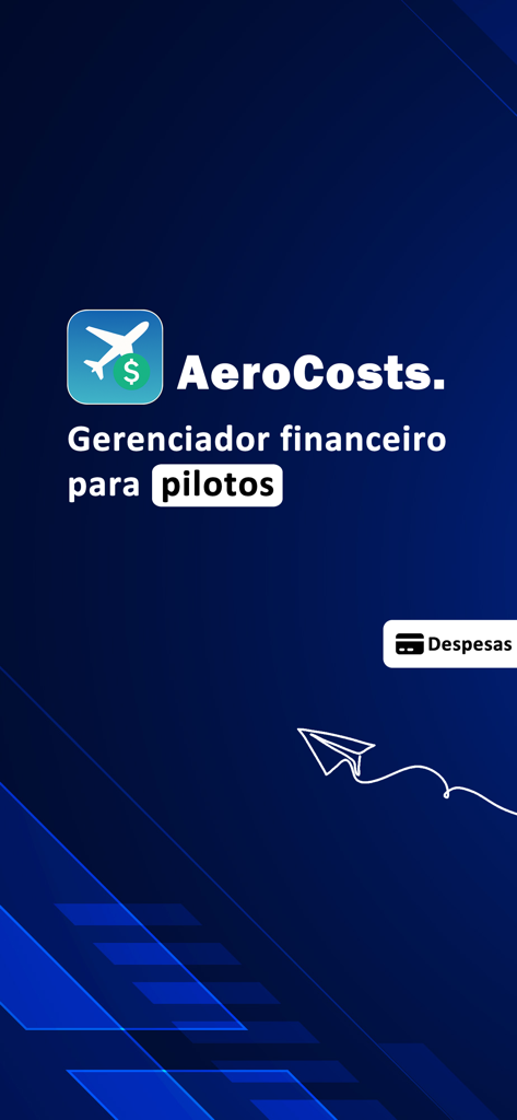 AeroCosts - AeroCosts app splash screen with a plane icon and the text Gerenciador financeiro para pilotos