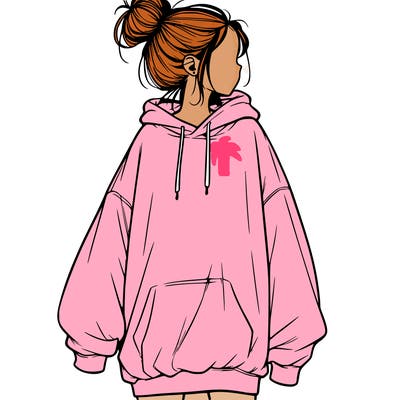 realistic girl with a oversized sweatshirt on and a bun