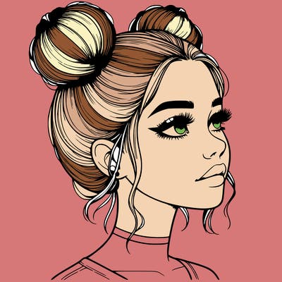 realistic girl with buns on the top of her head
