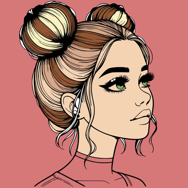 realistic girl with buns on the top of her head