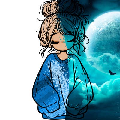 girl with baggy sweatshirt and messy bun