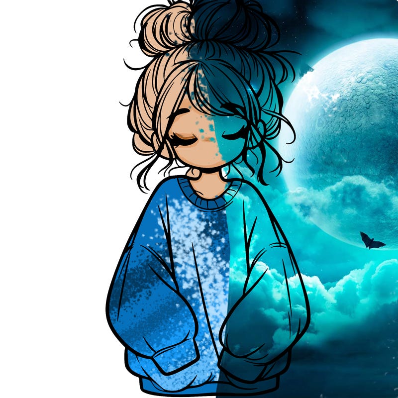 girl with baggy sweatshirt and messy bun