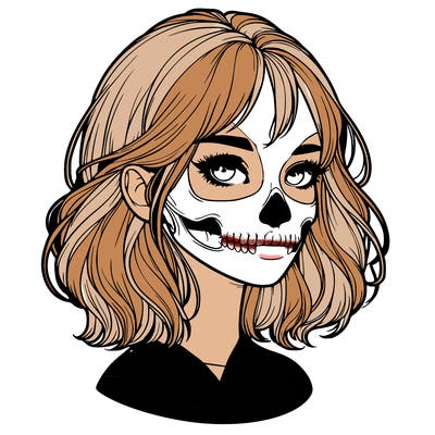 realistic girl with skull