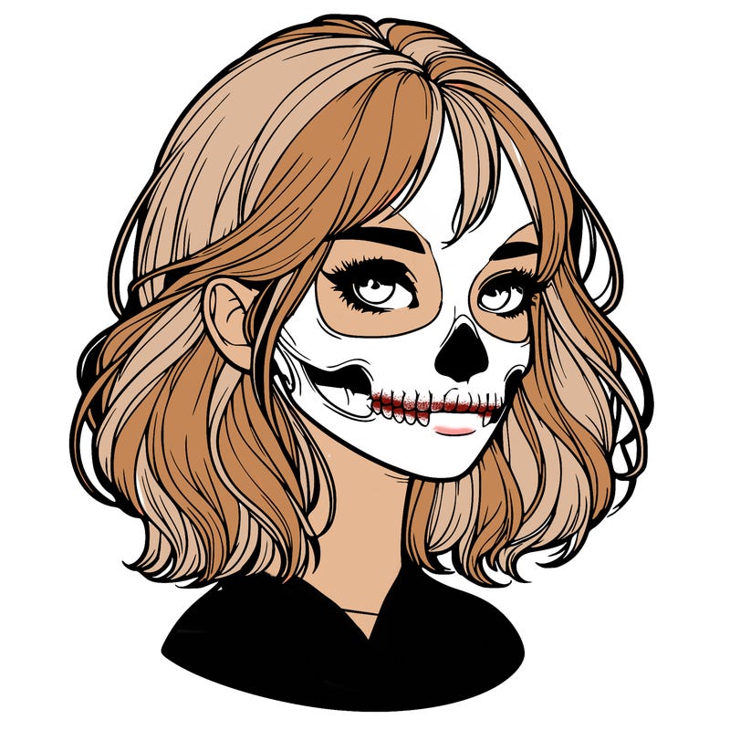 realistic girl with skull