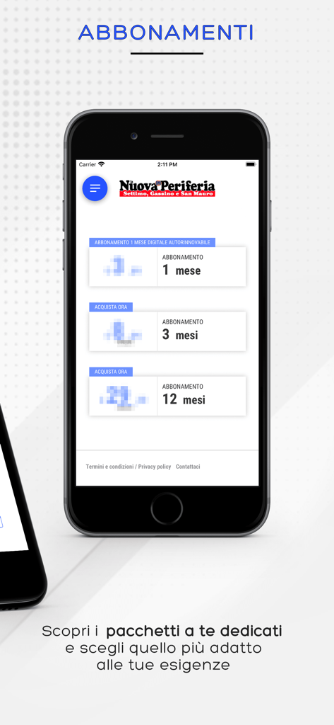 La nuova Periferia - Settimo - Digital subscription options for La Nuova Periferia newspaper app showing 1 month 3 month and 12 month plans