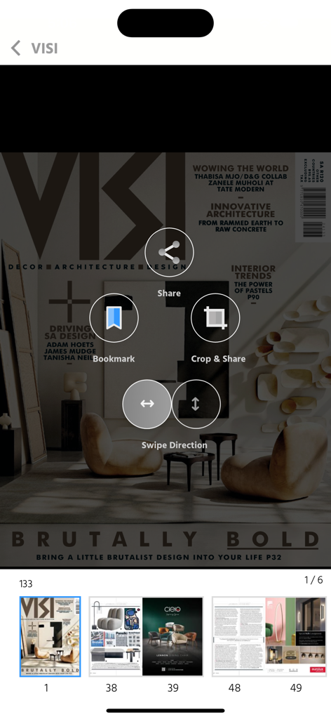 VISI Magazine - Digital interface of VISI Magazine app showing architecture and design content with interactive tools