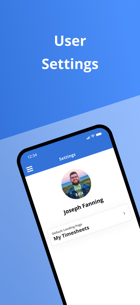 User settings screen in the Clarity app showing profile details and default landing page options