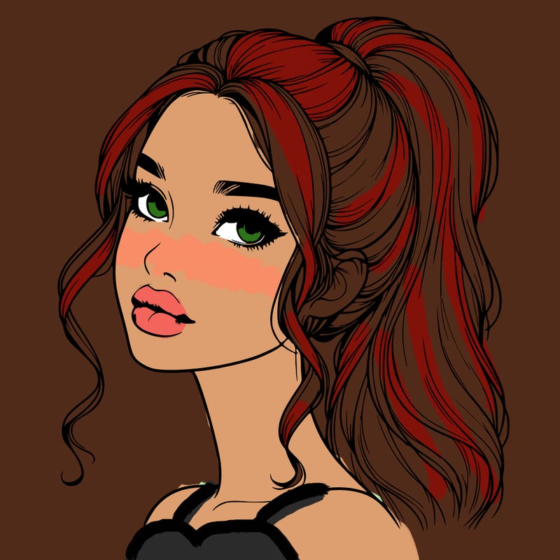 realistic girl with a ponytail on her hair and lips