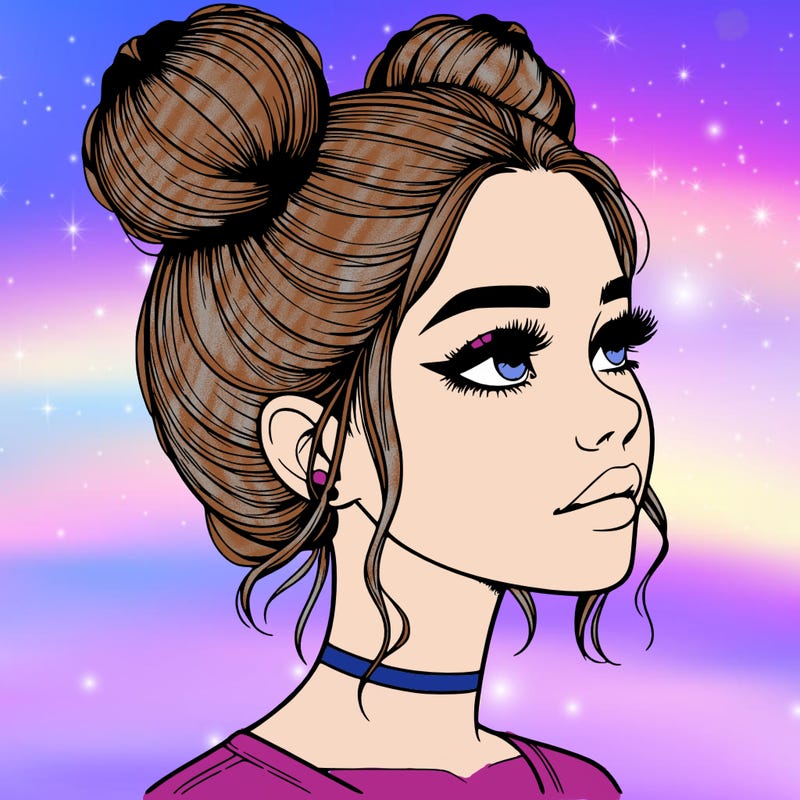 realistic girl with buns on the top of her head