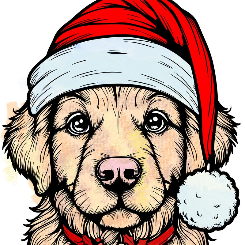 realistic dog with a christmas hat