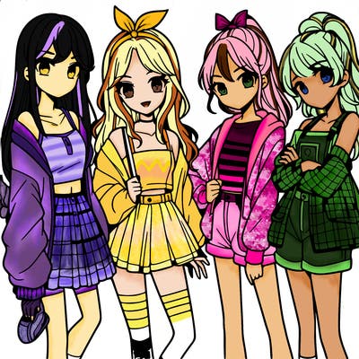 teen manga girls group of 4