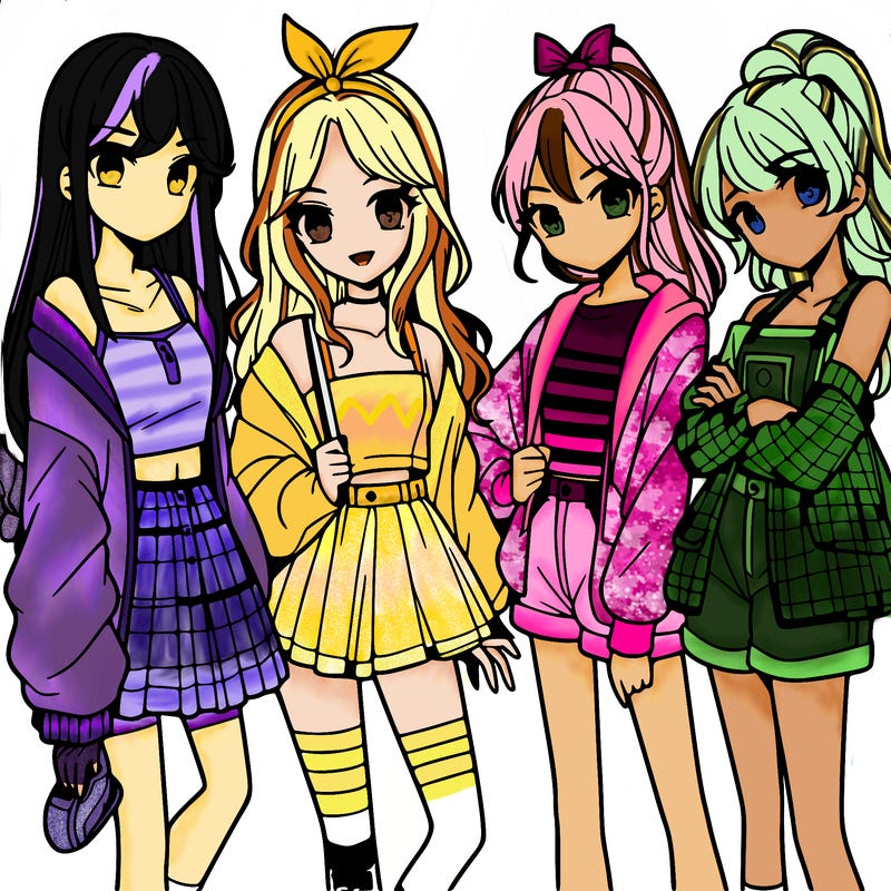 teen manga girls group of 4