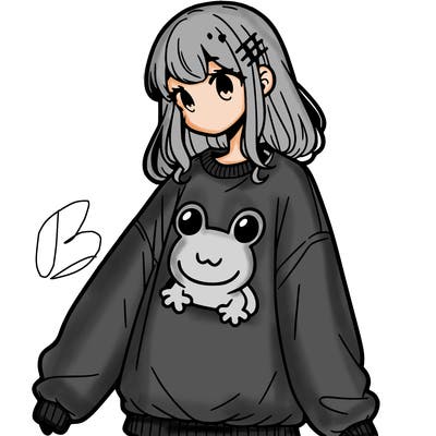 girl wearing frogging sweatshirt