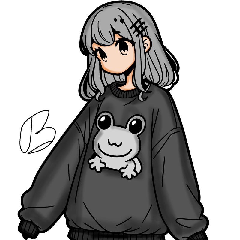 girl wearing frogging sweatshirt
