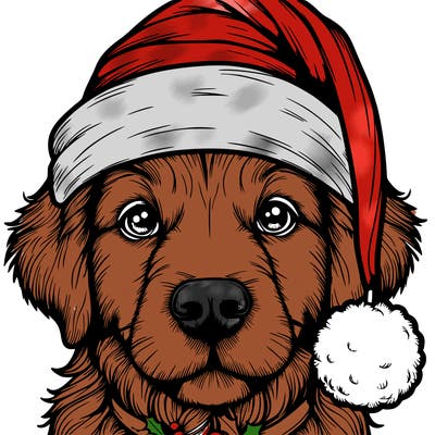 realistic dog with a christmas hat