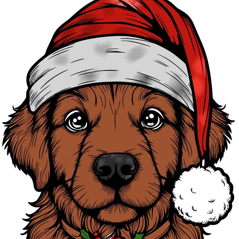 realistic dog with a christmas hat