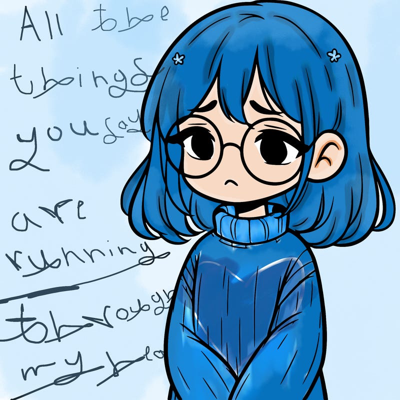 sad girl with glasses in a sweater