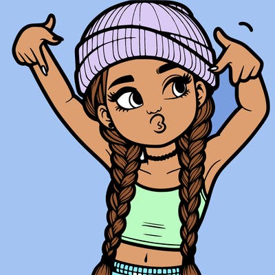 realistic teenage girl with braids and a beanie and crop top doing 🫶🏼
