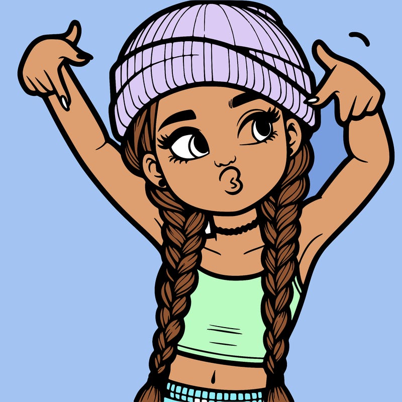 realistic teenage girl with braids and a beanie and crop top doing 🫶🏼